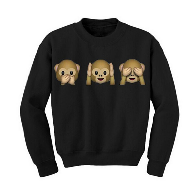 Women Sweatshirt 3D Emoji Monkey Printed Crew Neck Casual Pullover Jumper Coat Tops Blouse