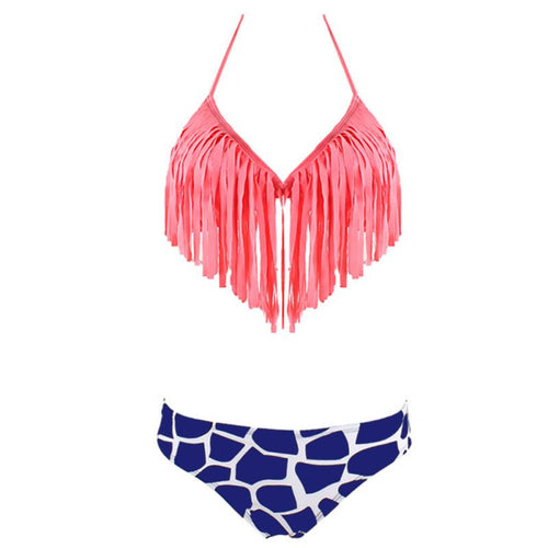 Women Tassel Bikini Bandage Push-Up Swimsuit Bathing Beachwear Swimwear