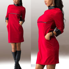 Women's 3/4 Sleeve Dress PU Leather Sleeve Clubwear Party Evening Red OL Dress