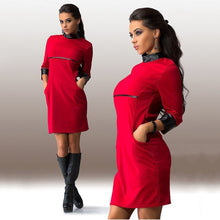 Women's 3/4 Sleeve Dress PU Leather Sleeve Clubwear Party Evening Red OL Dress