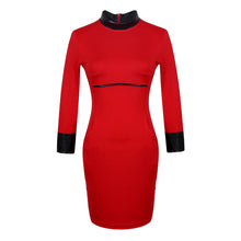 Women's 3/4 Sleeve Dress PU Leather Sleeve Clubwear Party Evening Red OL Dress