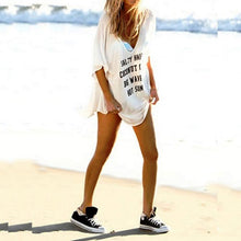 Women's Casual Short Sleeve T-shirts V-neck Letter Printed Blouse Tops Dress