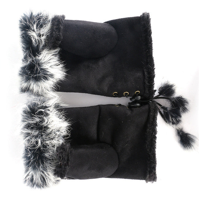 Women's Faux Rabbit Fur Hand Wrist Warmer Half Finger Gloves Glove 13 Colors PY6