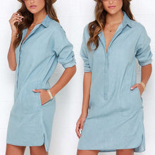 Women's Washed Denim Jean Dress Loose Casual Long Sleeve Shirt Dresses