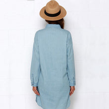Women's Washed Denim Jean Dress Loose Casual Long Sleeve Shirt Dresses
