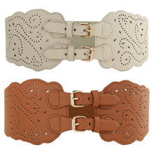 Womens Double Buckle Elastic Waist Belt Wide Stretch Corset Waistband