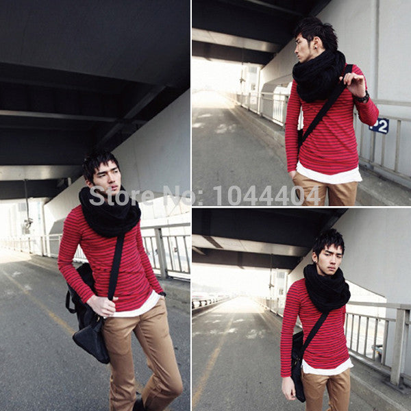 Free& Warm Men Pure Wool Knitted Neck Long Wraps Shawl Scarf
