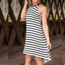 Free Style Women's Dress Sleeveless Casual Loose Black and White Striped T-Shirt Dress