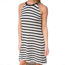 Free Style Women's Dress Sleeveless Casual Loose Black and White Striped T-Shirt Dress