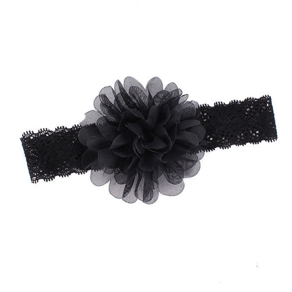 Girl Baby Ruffle Flower Lace Hairband Elastic Headband Baby BlackHair Band Headdress