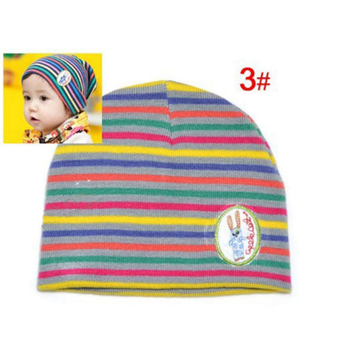 Girl Boy Baby Colorful Striped Skull Hats Kids 1M-3Y Warm Cotton Beanies Cap Hat