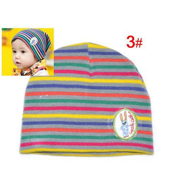 Girl Boy Baby Colorful Striped Skull Hats Kids 1M-3Y Warm Cotton Beanies Cap Hat