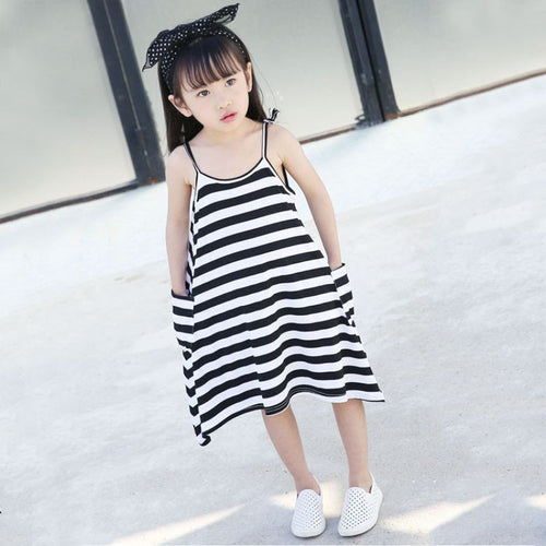 Girls Dress Sleeveless Striped Strapy Loose Family Fitted Clothes Roupas Infantis Menina Vestidos PY2
