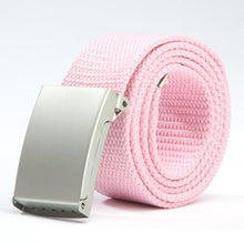 Herren Damen Waist Belt Silver Metal Buckle Canvas Waistband Strap