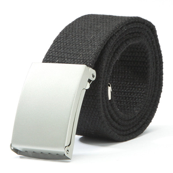 Herren Damen Waist Belt Silver Metal Buckle Canvas Waistband Strap