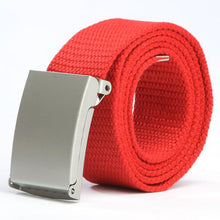 Herren Damen Waist Belt Silver Metal Buckle Canvas Waistband Strap