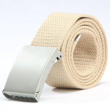 Herren Damen Waist Belt Silver Metal Buckle Canvas Waistband Strap