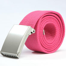 Herren Damen Waist Belt Silver Metal Buckle Canvas Waistband Strap