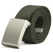 Herren Damen Waist Belt Silver Metal Buckle Canvas Waistband Strap