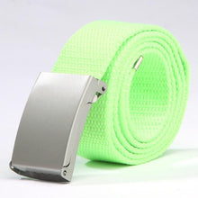 Herren Damen Waist Belt Silver Metal Buckle Canvas Waistband Strap