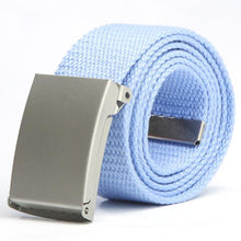 Herren Damen Waist Belt Silver Metal Buckle Canvas Waistband Strap