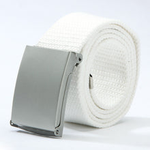 Herren Damen Waist Belt Silver Metal Buckle Canvas Waistband Strap