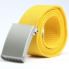 Herren Damen Waist Belt Silver Metal Buckle Canvas Waistband Strap