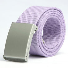 Herren Damen Waist Belt Silver Metal Buckle Canvas Waistband Strap