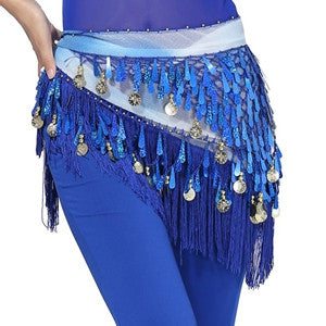 Hip Scarf Chiffon Coins Tassels Sequins Triangle Skirt Belly Dance Costume
