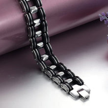 Men Silver Stainless Steel Bracelets Black Rubber Motorcycle Biker Chain Link Bracelet