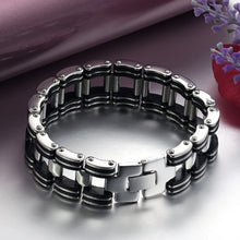 Men Silver Stainless Steel Bracelets Black Rubber Motorcycle Biker Chain Link Bracelet