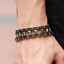 Men Silver Stainless Steel Bracelets Black Rubber Motorcycle Biker Chain Link Bracelet