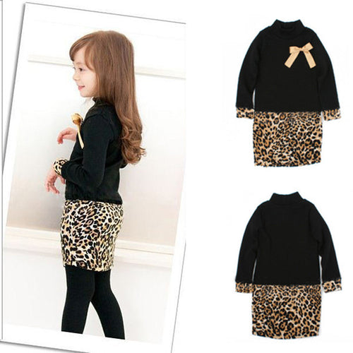 Princess Kids Baby Girls Long Sleeve One Piece Dress Bow Leopard Costume