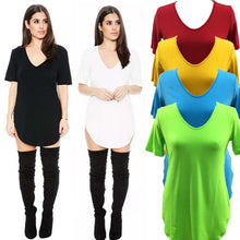 Sexy Women Short Sleeve T-shirt Side Slit Tops Blouse Casual Mini Dress H24