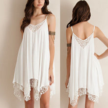Women's Lace Sleeveless Short Dress Beach Dress V Neck Mini Dress