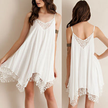 Women's Lace Sleeveless Short Dress Beach Dress V Neck Mini Dress
