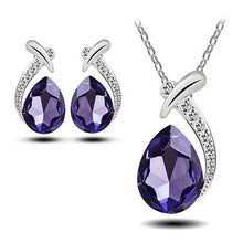 Women Crystal Pendant Chain Necklace Stud Silver Plated Earrings Jewelry Set