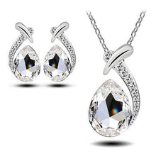 Women Crystal Pendant Chain Necklace Stud Silver Plated Earrings Jewelry Set