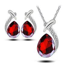 Women Crystal Pendant Chain Necklace Stud Silver Plated Earrings Jewelry Set