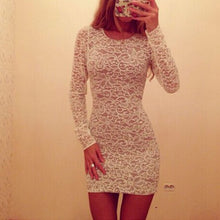 Women Sexy Slim Bodycon Lace Floral Mini Dress Long Sleeve Club Party Dresses