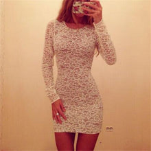 Women Sexy Slim Bodycon Lace Floral Mini Dress Long Sleeve Club Party Dresses