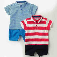 Infant Boys Lapel Playsuit Short Sleeve Baby Kids Cotton Jumpsuit