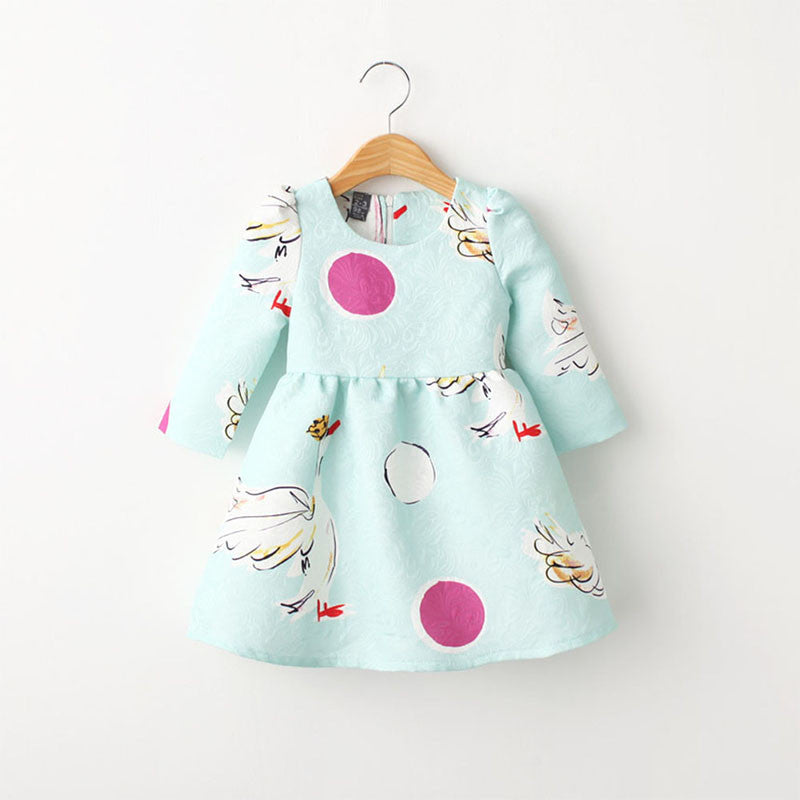 Kids 2-7Y Baby Girls Dress Long Sleeve Round Neck Tutu Dress Party One-Piece Dresses