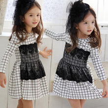 Kids Baby Girls Dress Long Sleeve One Piece Dresses Lace Plaids Checks 2-6Y Costume Freeshiping