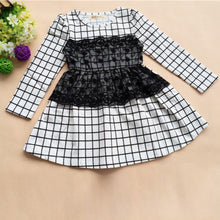 Kids Baby Girls Dress Long Sleeve One Piece Dresses Lace Plaids Checks 2-6Y Costume Freeshiping