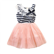 Kids Baby Girls Stripe Lace Tutu Dress Brace Bowknot Ruffle Tulle Baby One-piece Dresses 2-6Years