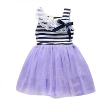 Kids Baby Girls Stripe Lace Tutu Dress Brace Bowknot Ruffle Tulle Baby One-piece Dresses 2-6Years