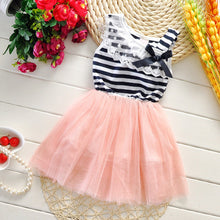 Kids Baby Girls Stripe Lace Tutu Dress Brace Bowknot Ruffle Tulle Baby One-piece Dresses 2-6Years