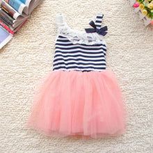 Kids Baby Girls Stripe Lace Tutu Dress Brace Bowknot Ruffle Tulle Baby One-piece Dresses 2-6Years