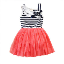 Kids Baby Girls Stripe Lace Tutu Dress Brace Bowknot Ruffle Tulle Baby One-piece Dresses 2-6Years
